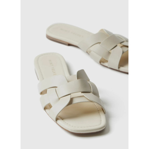 Mint Velvet Cream Leather Woven Flat Sandals